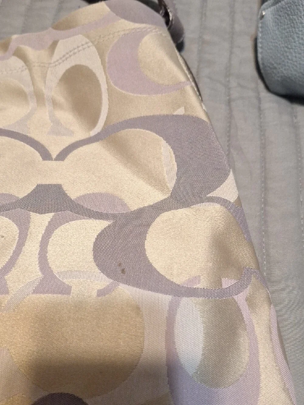 Coach Signature Canvas Shoulder Tote in Taupe and Light Purple